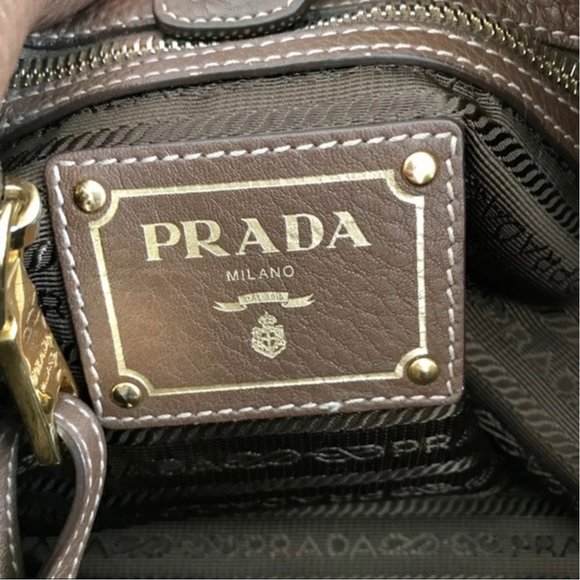 PRADA Brown and Gold Vitello Daino Leather Hobo Bag - Picture 15 of 15